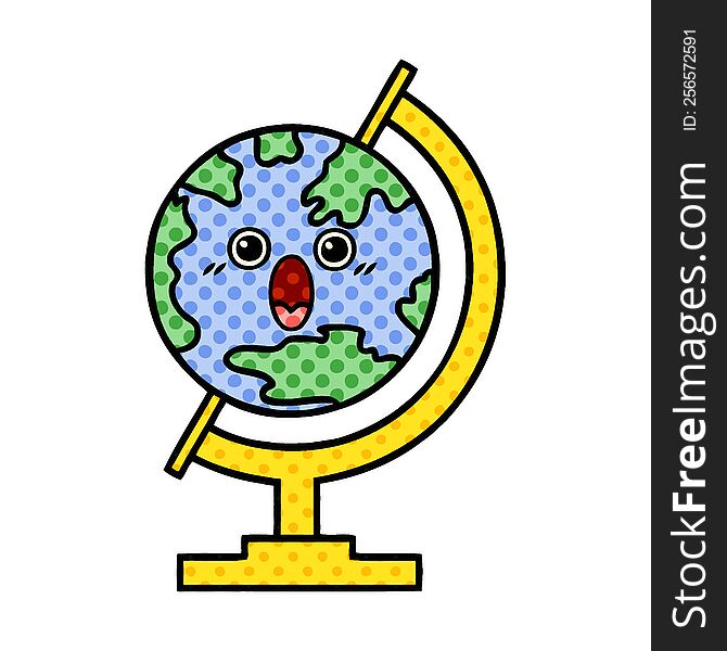 comic book style cartoon of a globe of the world