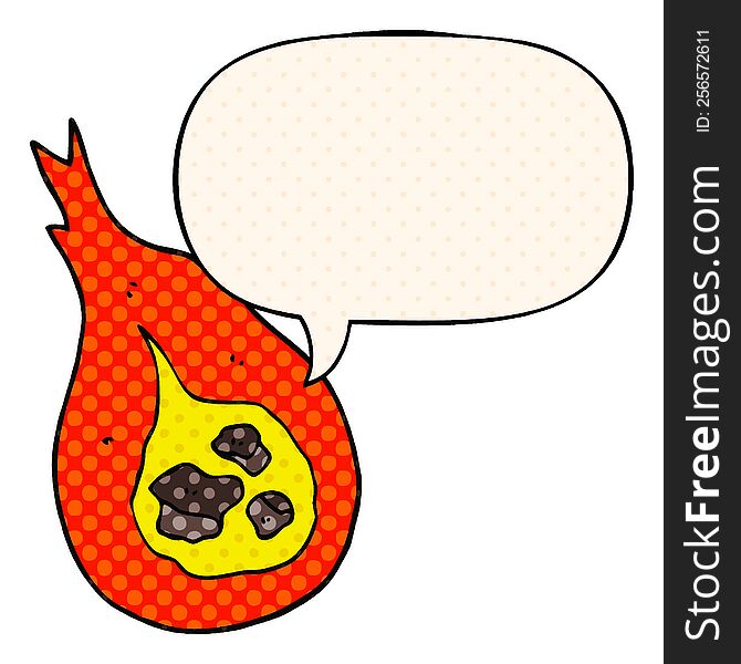 cartoon fireball with speech bubble in comic book style