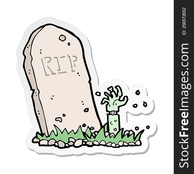 Sticker Of A Cartoon Zombie Rising From Grave