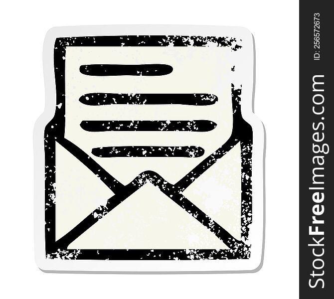 Distressed Sticker Of A Cute Cartoon Letter And Envelope