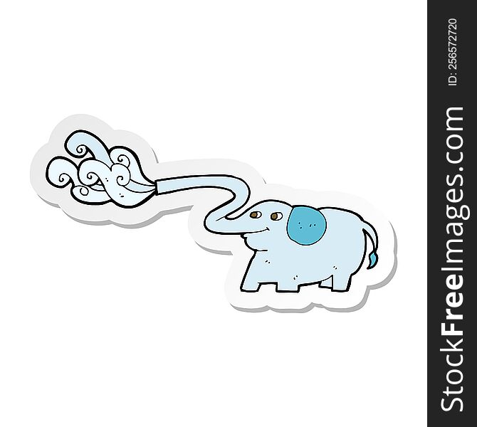 sticker of a cartoon elephant squirting water