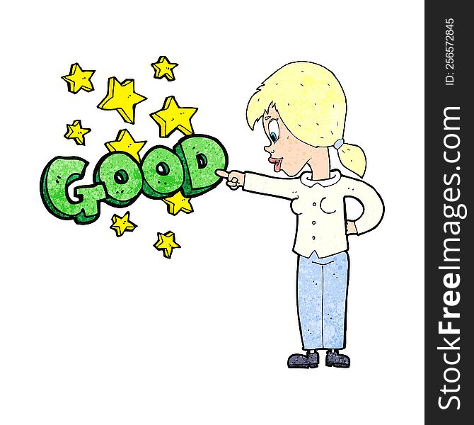 cartoon woman pointing out the good