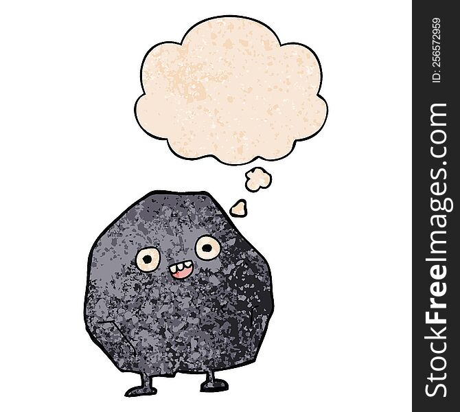 cartoon rock with thought bubble in grunge texture style. cartoon rock with thought bubble in grunge texture style