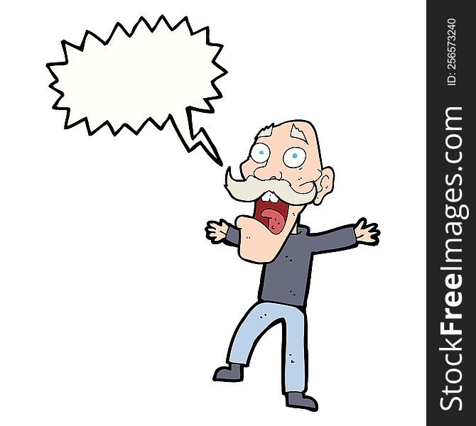 cartoon shocked old man with speech bubble