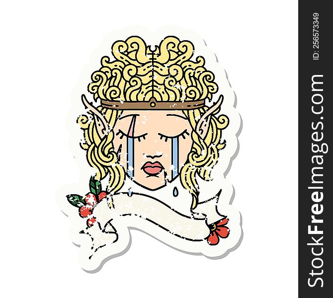 Crying Elf Barbarian Character Face Grunge Sticker
