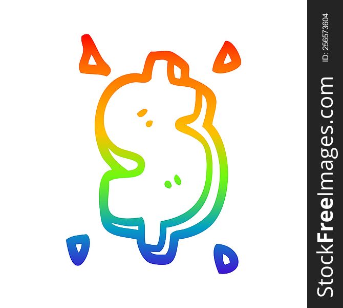 rainbow gradient line drawing of a cartoon dollar sign