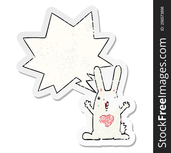 Cartoon Rabbit In Love And Speech Bubble Distressed Sticker