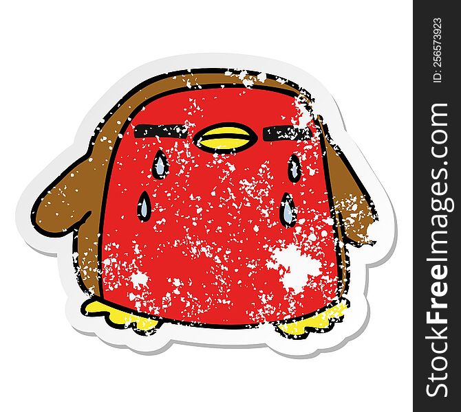 Distressed Sticker Cartoon Cute Kawaii Red Robin