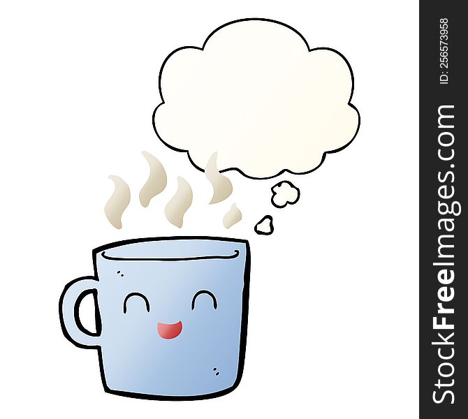cute coffee cup cartoon with thought bubble in smooth gradient style