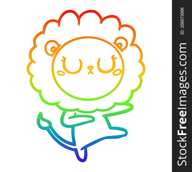 Rainbow Gradient Line Drawing Cartoon Lion Dancing