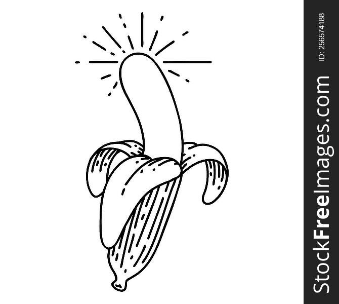 illustration of a traditional black line work tattoo style peeled banana