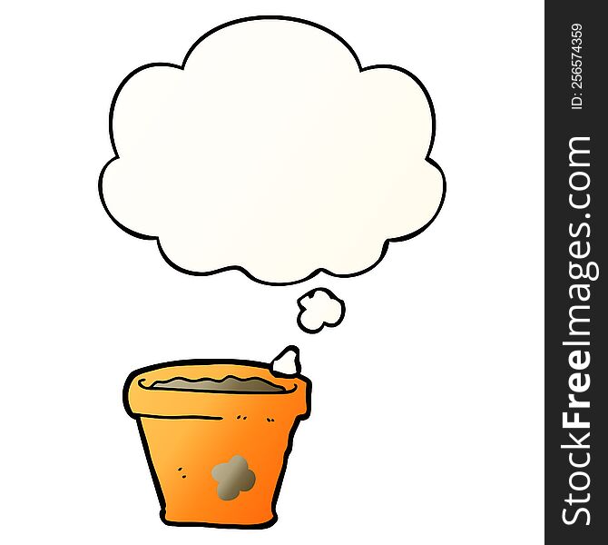 cartoon plant pot with thought bubble in smooth gradient style