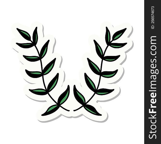 sticker of tattoo in traditional style of a laurel. sticker of tattoo in traditional style of a laurel