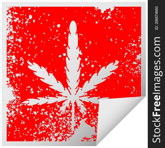 Quirky Distressed Square Peeling Sticker Symbol Marijuana