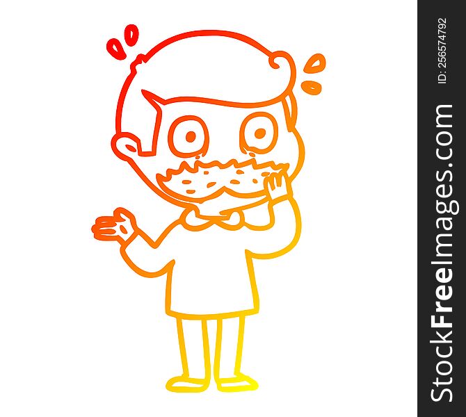 Warm Gradient Line Drawing Cartoon Man With Mustache Shocked