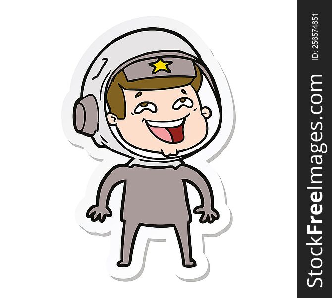 sticker of a cartoon laughing astronaut