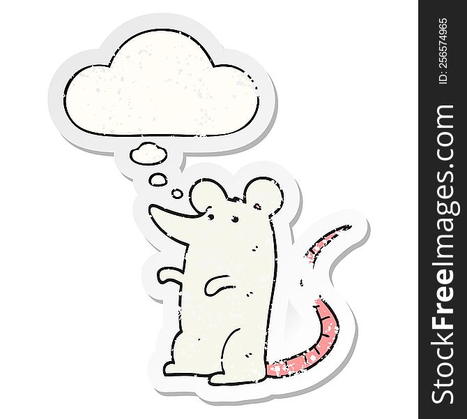 Cartoon Rat And Thought Bubble As A Distressed Worn Sticker
