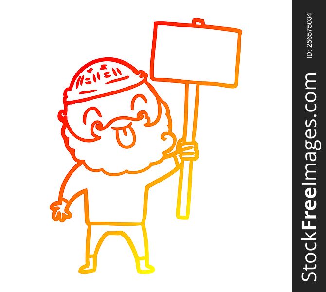 warm gradient line drawing of a bearded protester cartoon