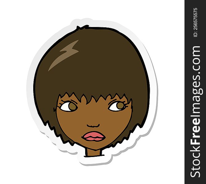 Sticker Of A Cartoon Unhappy Girl