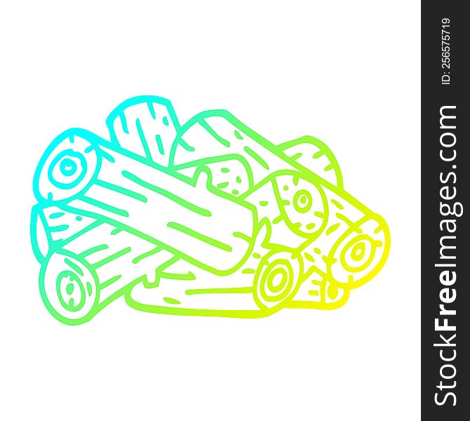 cold gradient line drawing of a cartoon pile of logs