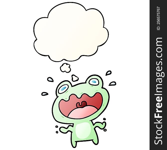 cartoon frog frightened with thought bubble in smooth gradient style