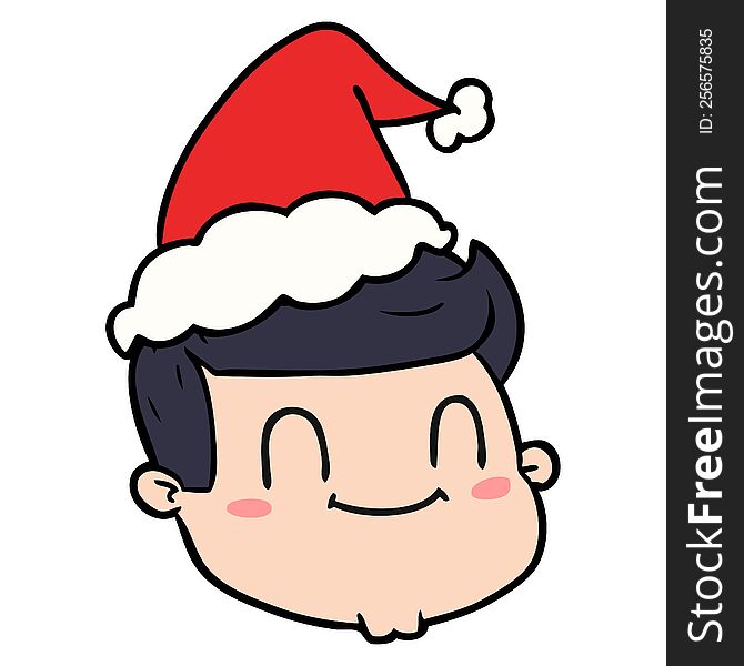 Line Drawing Of A Male Face Wearing Santa Hat