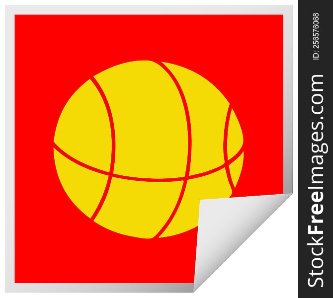 square peeling sticker cartoon of a basket ball