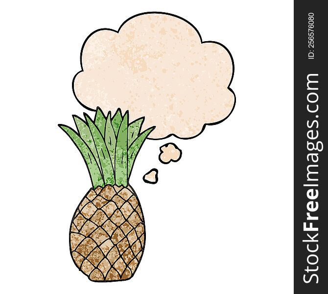 cartoon pineapple with thought bubble in grunge texture style. cartoon pineapple with thought bubble in grunge texture style