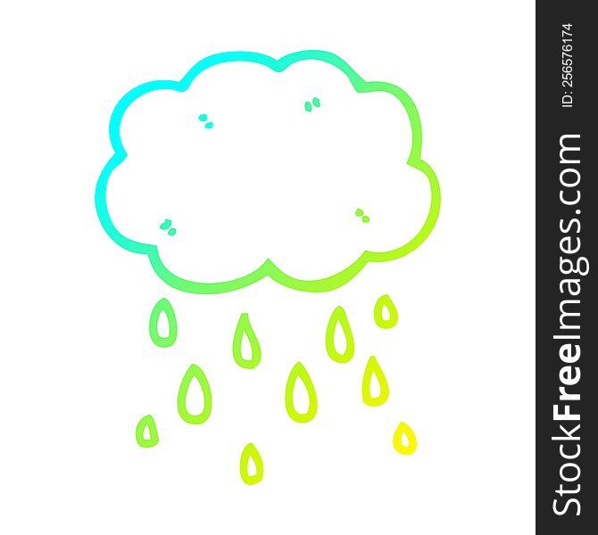 cold gradient line drawing of a cartoon cloud raining