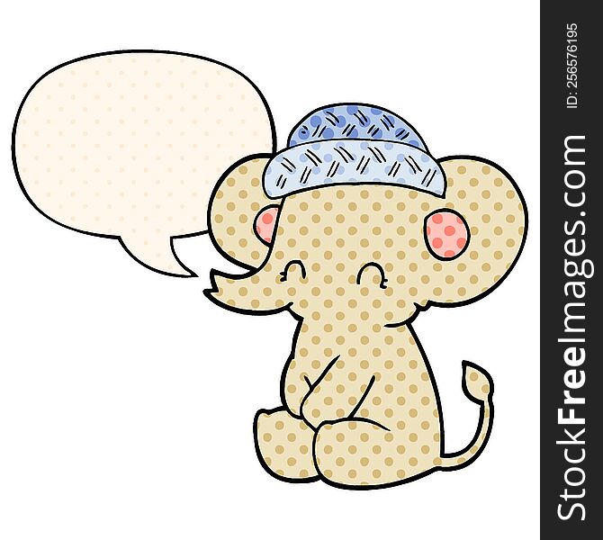 Cartoon Cute Elephant And Speech Bubble In Comic Book Style