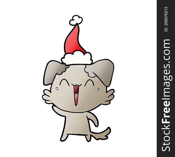 Waving Little Dog Gradient Cartoon Of A Wearing Santa Hat