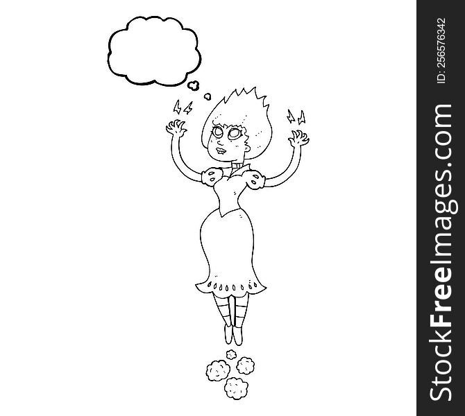 freehand drawn thought bubble cartoon vampire girl flying