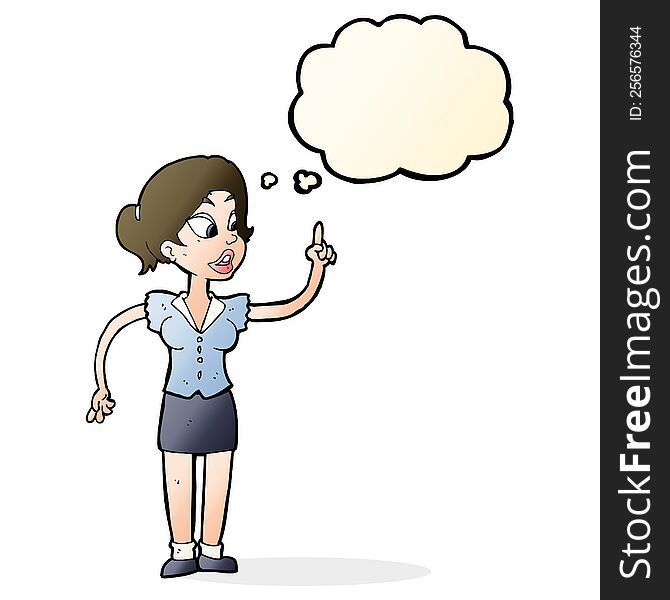 cartoon woman with great idea with thought bubble