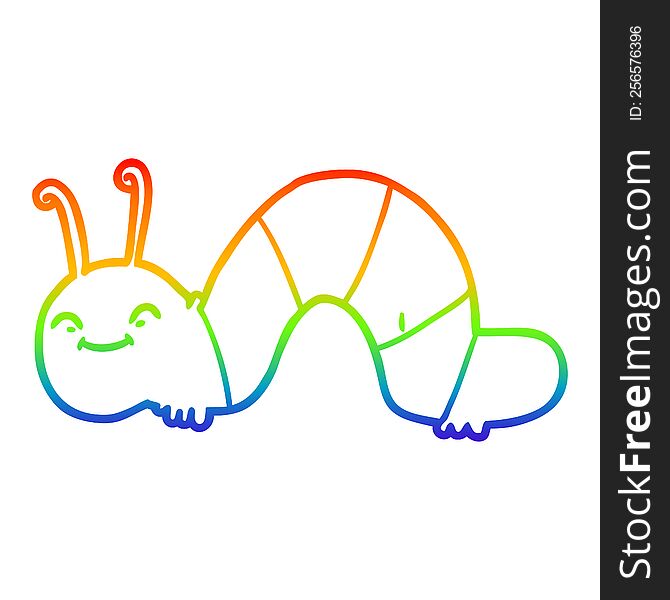 Rainbow Gradient Line Drawing Cartoon Happy Bug