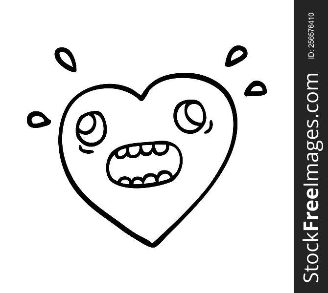 Line Drawing Cartoon Heart Panicking