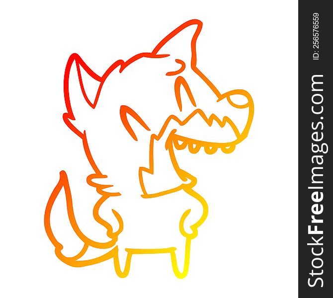 Warm Gradient Line Drawing Laughing Fox Cartoon