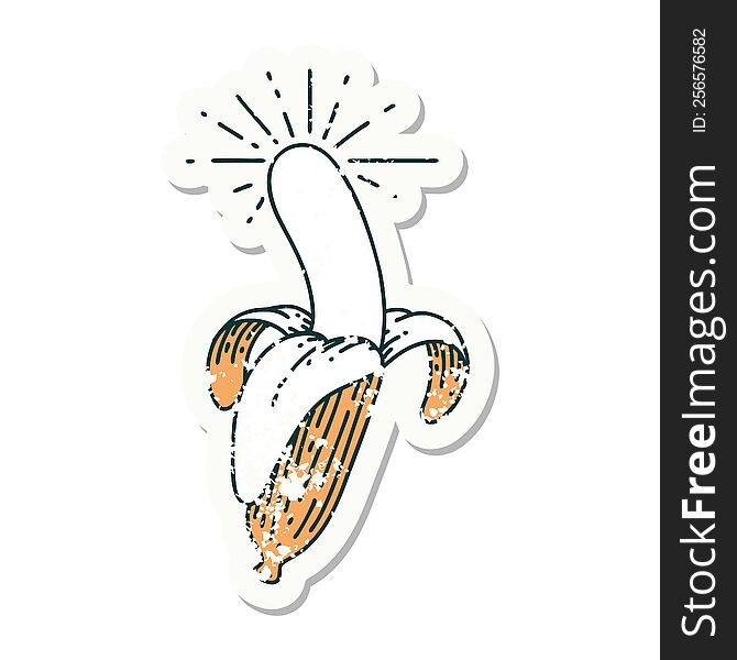 Grunge Sticker Of Tattoo Style Peeled Banana