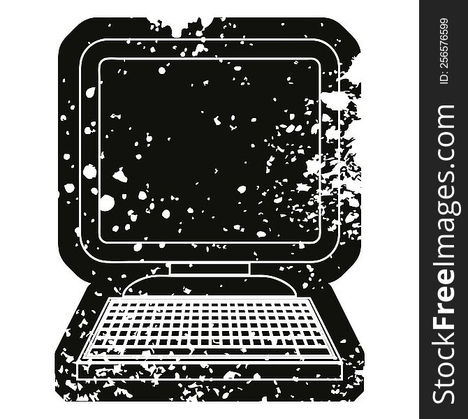 Distressed effect vector icon illustration of a computer. Distressed effect vector icon illustration of a computer