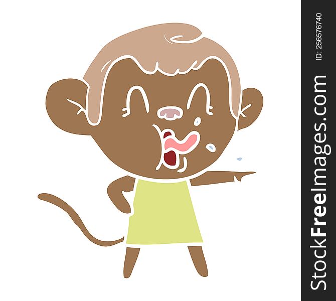 Crazy Flat Color Style Cartoon Monkey In Dress Pointing