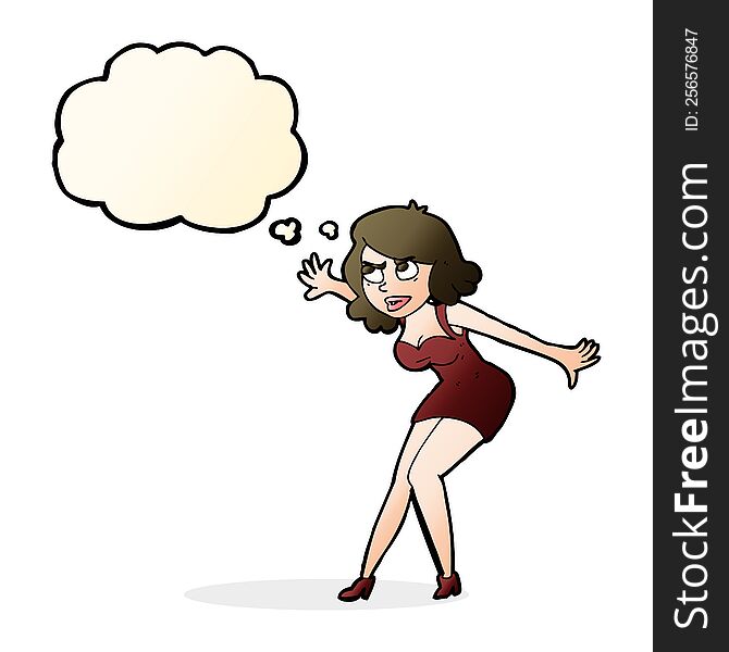 cartoon female spy with thought bubble