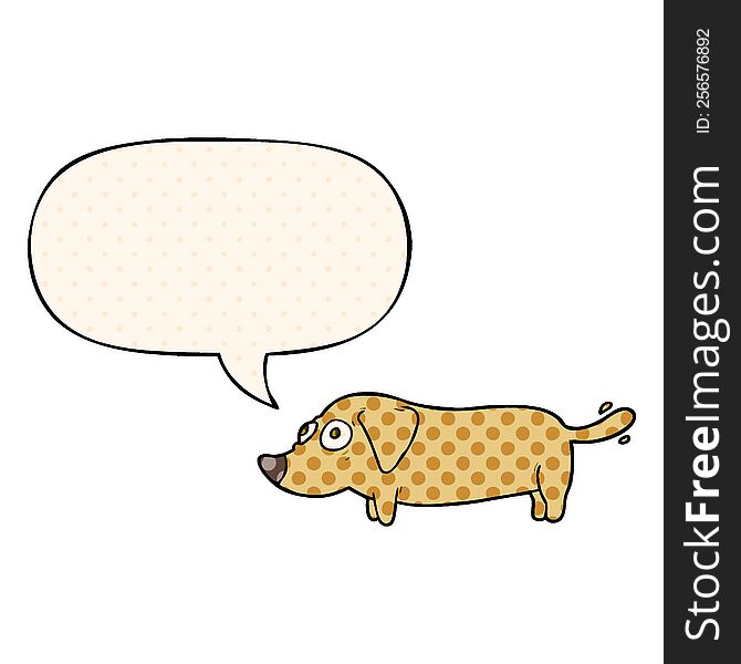 cartoon little dog with speech bubble in comic book style
