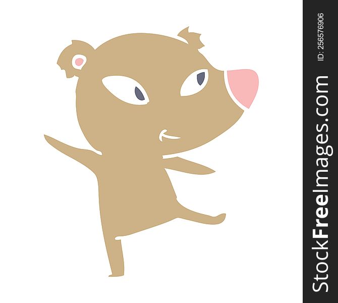Cute Flat Color Style Cartoon Bear Dancing