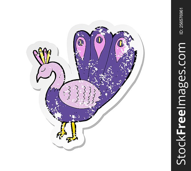retro distressed sticker of a cartoon peacock