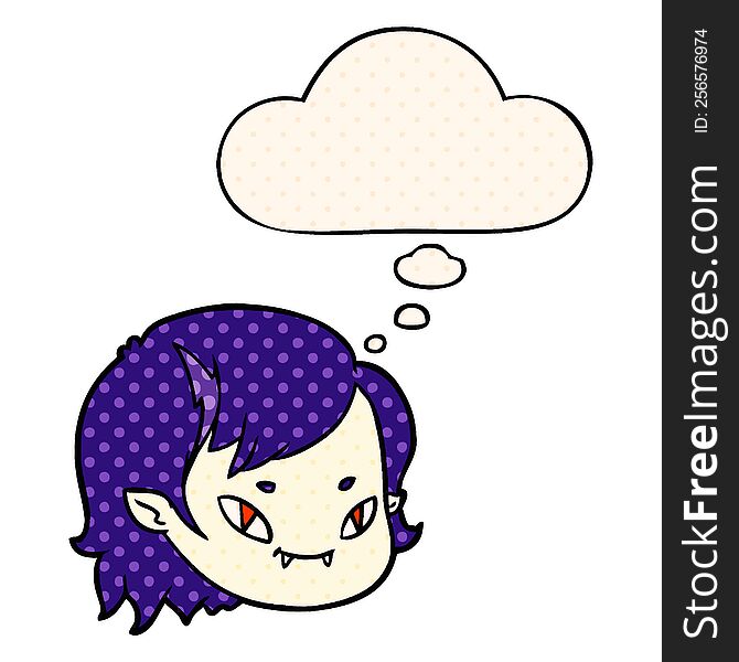 cartoon vampire girl face with thought bubble in comic book style