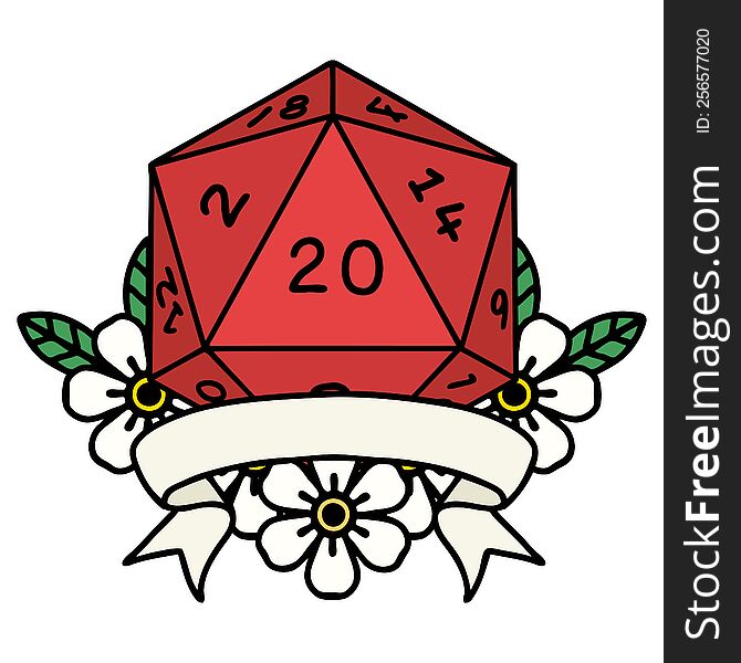 Natural 20 Critical Hit D20 Dice Roll Illustration