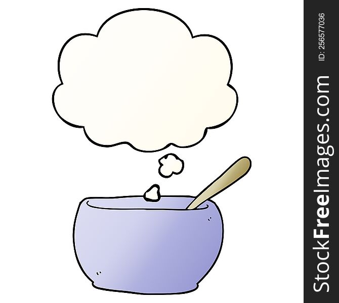 cartoon soup bowl with thought bubble in smooth gradient style