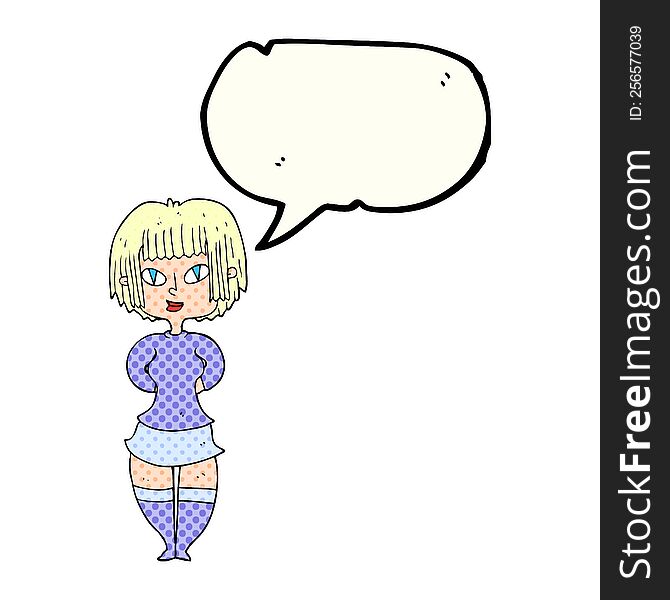 freehand drawn comic book speech bubble cartoon happy woman