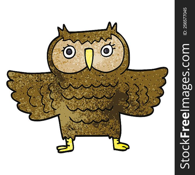 Cartoon Doodle Owl With Flapping Wings