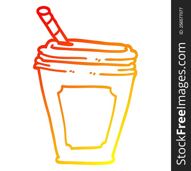 warm gradient line drawing of a cartoon coffee cup with straw