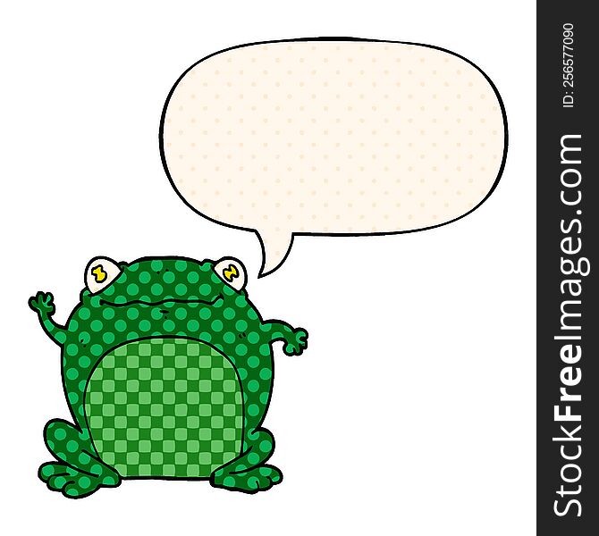 cartoon frog with speech bubble in comic book style
